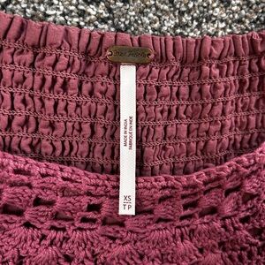 Free People Dusty Rose Crochet Smocked Top
